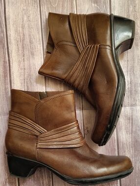 Clarks Brown Leather Women's Ankle Boots with Wrap Detail